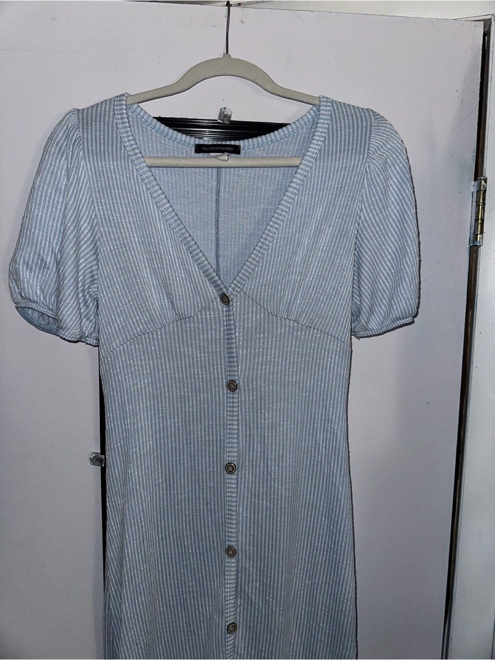 Caution to the Wind Blue & White Striped Button Front Dress